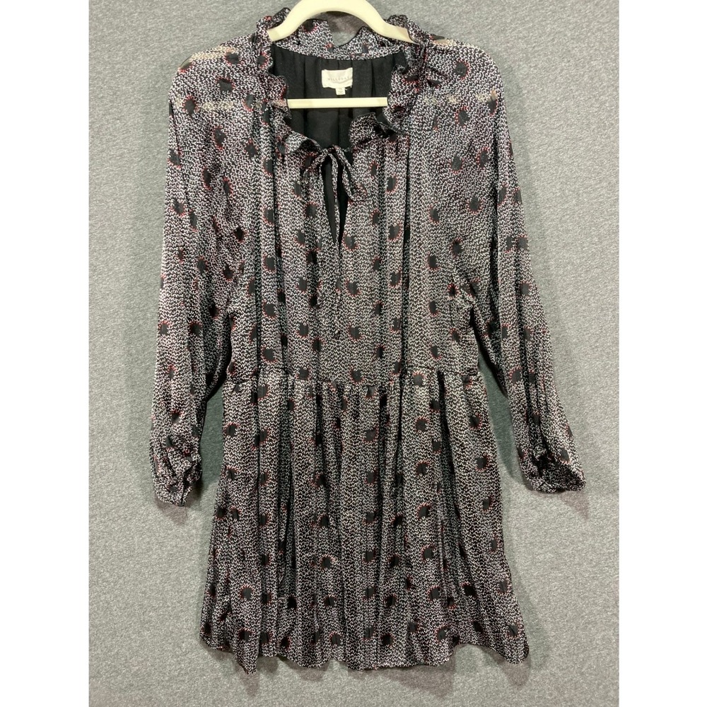 Melloday Womens 1X Black‎ Red Abstract Print Tie Neck Metallic Mini Dress Tiered